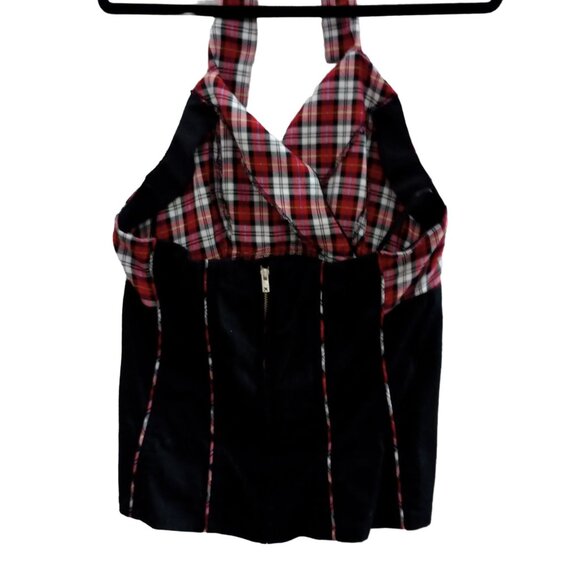 Tripp NYC Corset Halter Top Women's Plaid Red and Black Sz XL Y2K Zipper Goth - Picture 5 of 12